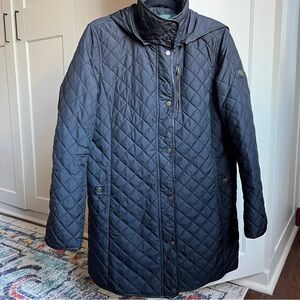 Ralph Lauren Black Diamond Quilted long Hooded Coat Horsebit Chain Lining